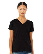 Bella Canvas 6405CVC Women's Relaxed Heather CVC V-Neck Tee Solid Black Blend S