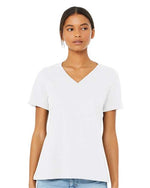 Bella Canvas 6405CVC Women's Relaxed Heather CVC V-Neck Tee Solid White Blend S
