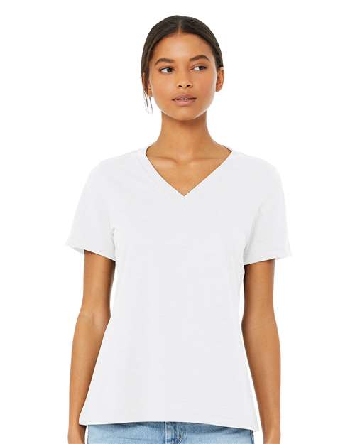 Bella Canvas 6405CVC Women's Relaxed Heather CVC V-Neck Tee Solid White Blend S