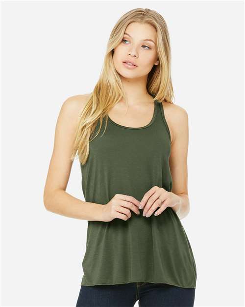 Bella Canvas 8800 Women's Flowy Racerback Tank Military Green XS