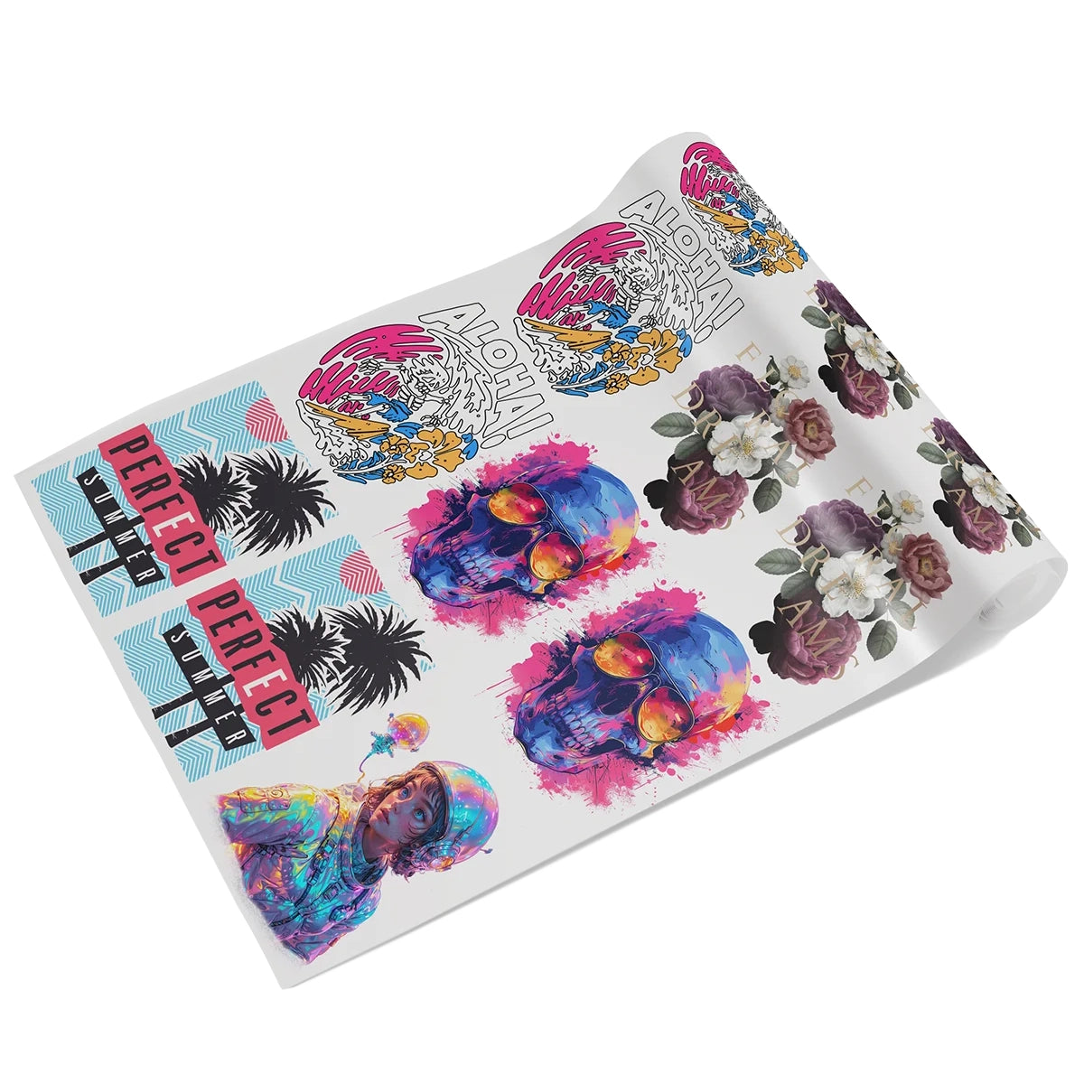 Colorful custom DTF gang sheet with multiple vibrant designs