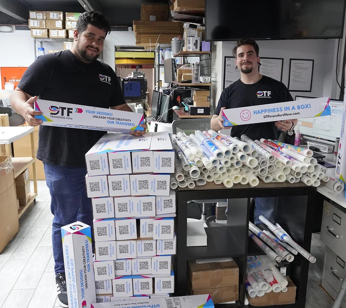 DTF Transfers Now team preparing and packing orders at Miami facility