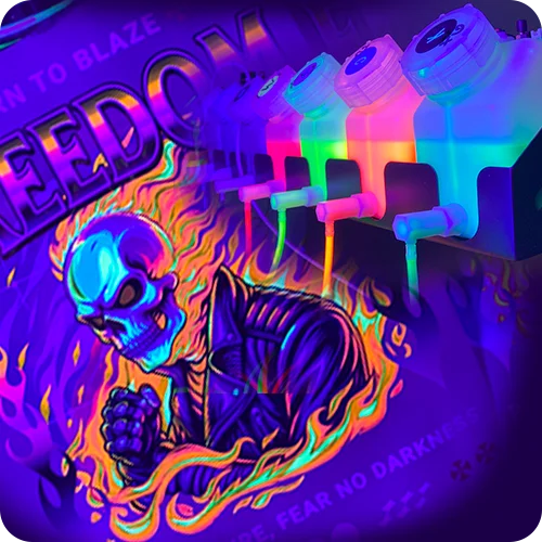 Fluorescent inks on DTF printed shirt