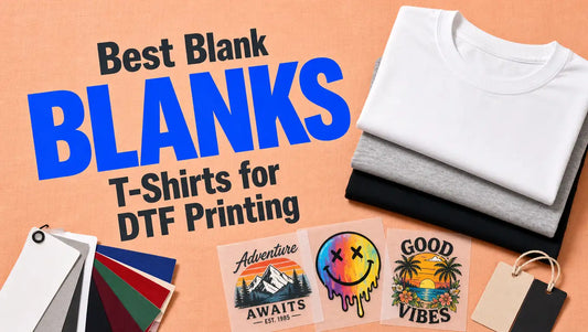 Stack of blank cotton t-shirts in assorted colors ready for DTF printing
