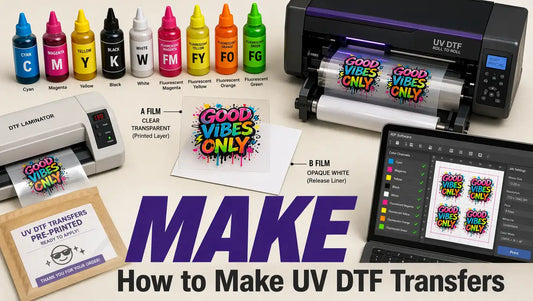 Step-by-step setup for making UV DTF stickers with printed film and laminate sheet
