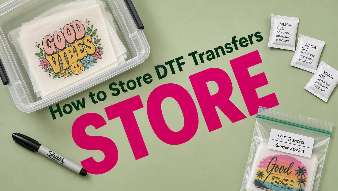 DTF transfer sheets neatly stored in a flat folder away from light and humidity