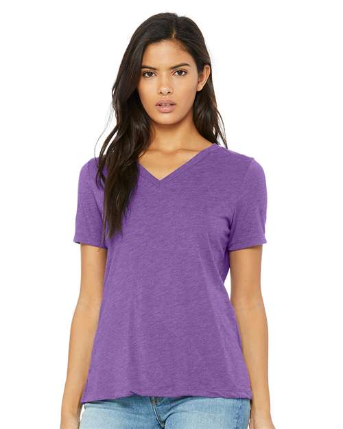 Bella Canvas 6415 Women's Relaxed Triblend V-Neck Tee Purple Triblend S
