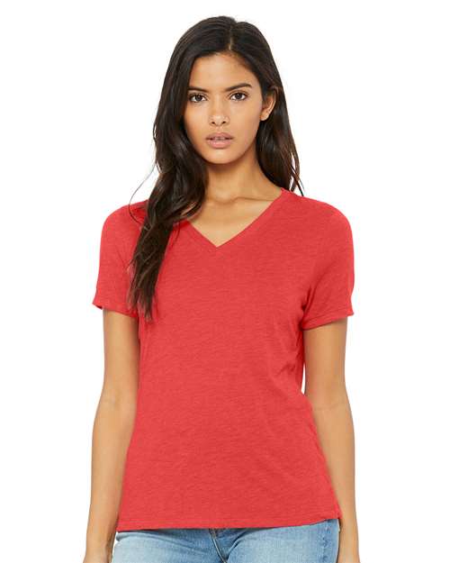 Bella Canvas 6415 Women's Relaxed Triblend V-Neck Tee Red Triblend S