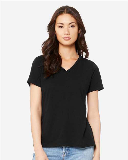 Bella Canvas 6415 Women's Relaxed Triblend V-Neck Tee Solid Black Triblend S