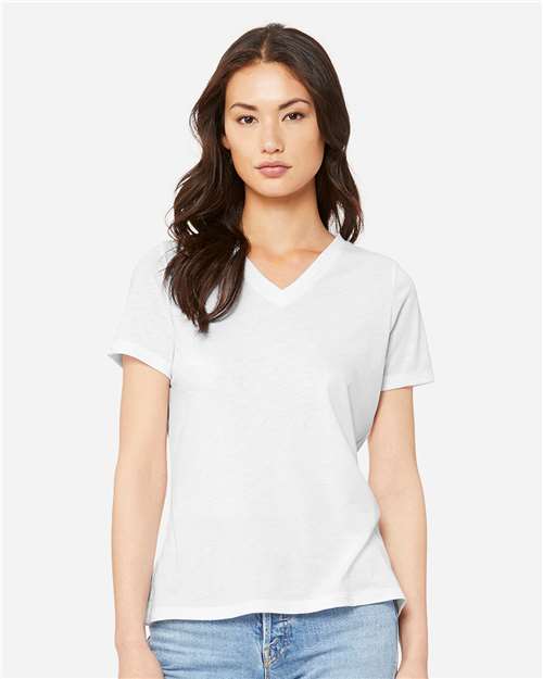 Bella Canvas 6415 Women's Relaxed Triblend V-Neck Tee Solid White Triblend S
