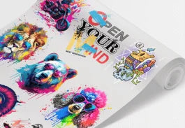9-color ORGB DTF transfer sheet with bright, vivid graphics