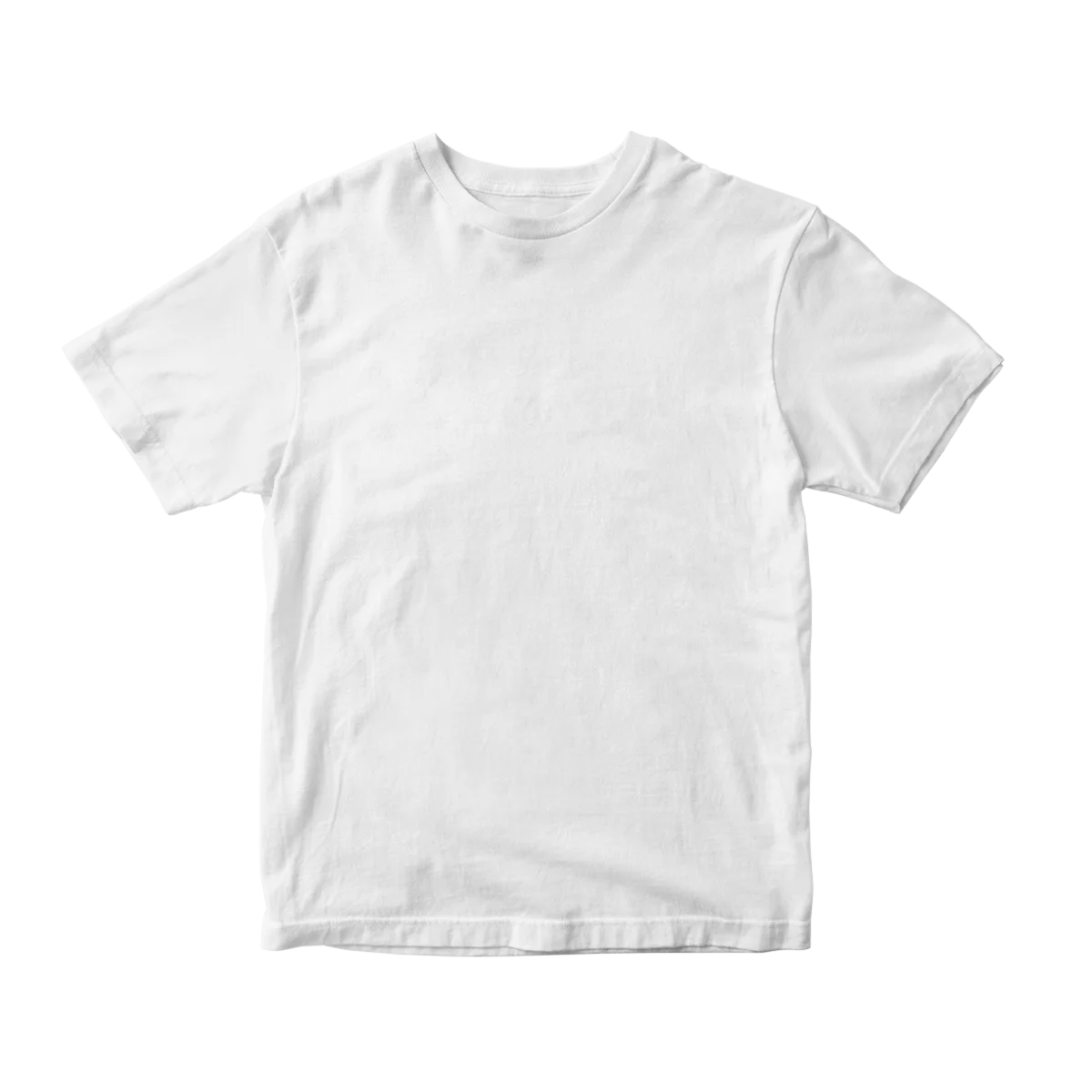 Front view of a blank white custom t-shirt mockup, perfect for showcasing high-quality custom DTF transfer designs and personalized branding.