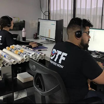 The DTF Transfers Now customer support team helping with print orders in Miami