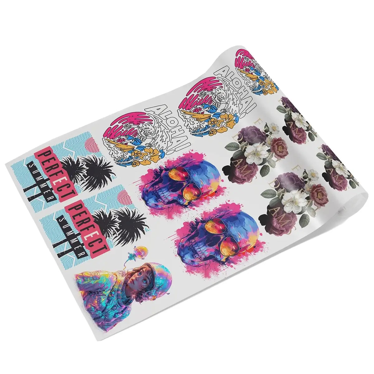 Colorful custom DTF gang sheet with multiple vibrant designs