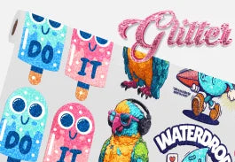 Gang sheet glitter DTF con brillo y textura reales