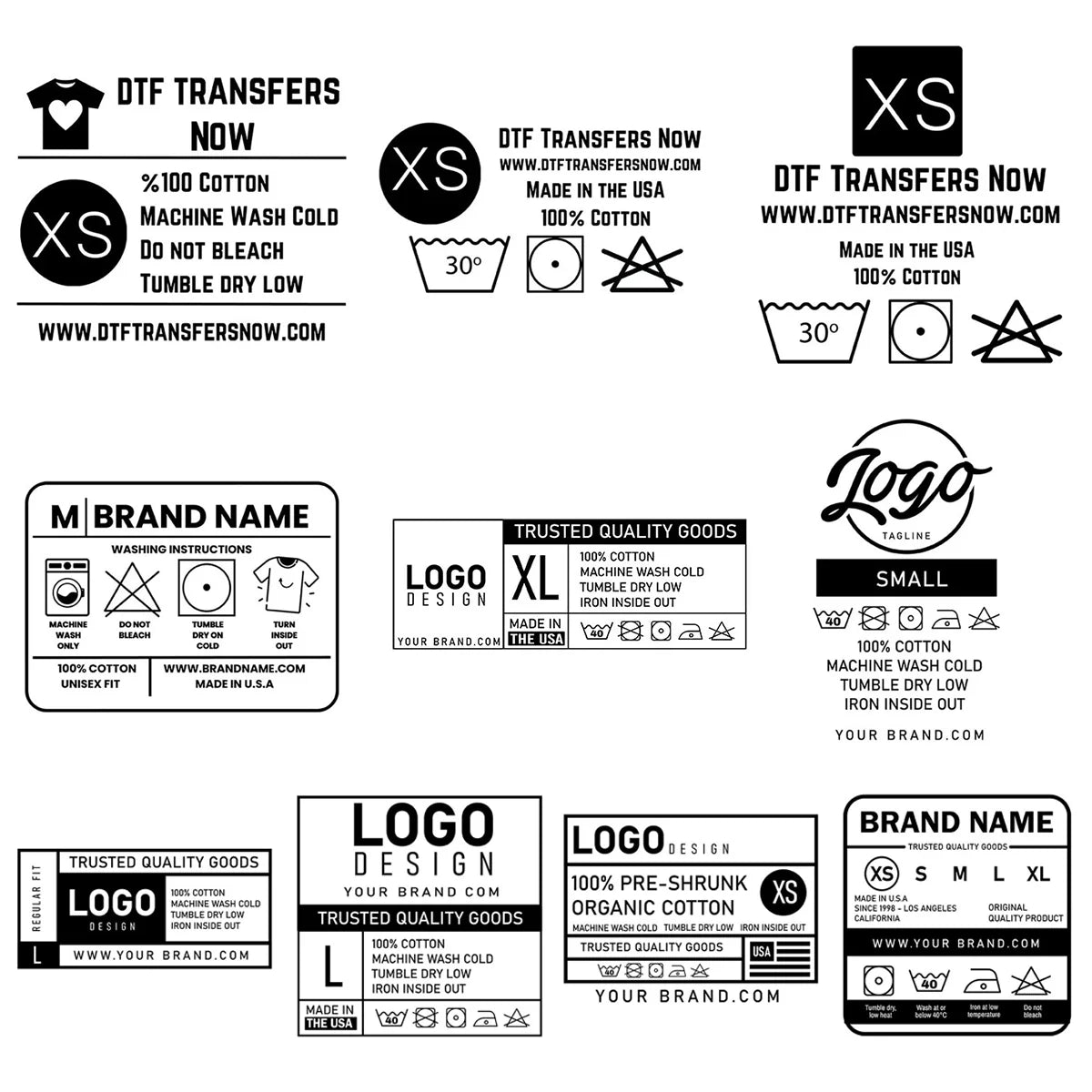Neck Label Stickers DTF Neck Labels Black | Transfers for Neck Labels
