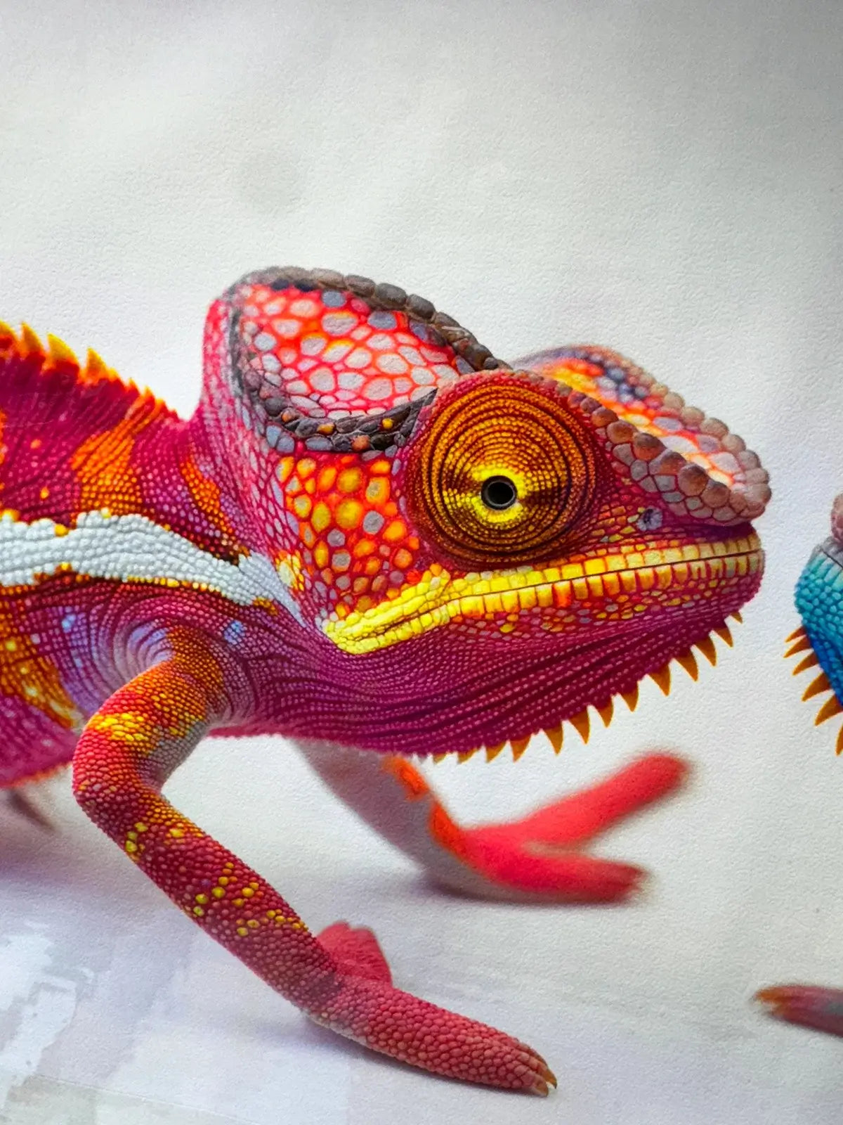ORGB DTF transfer with detailed red chameleon artwork