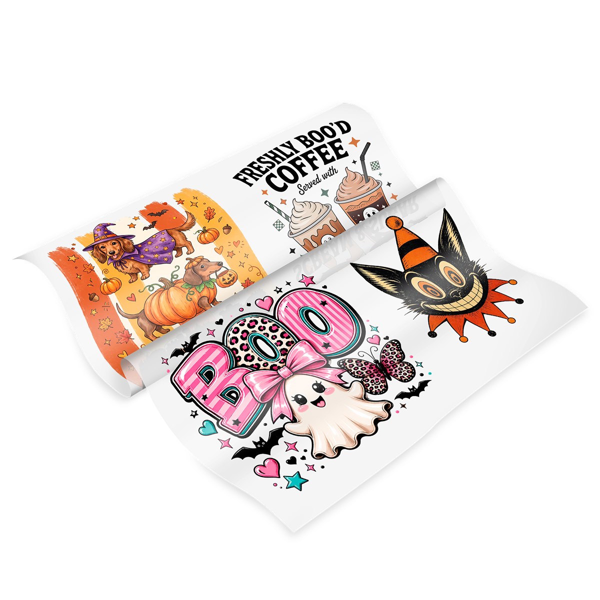 Halloween Premade DTF Gang Sheet: Boo'd Coffee & Pups