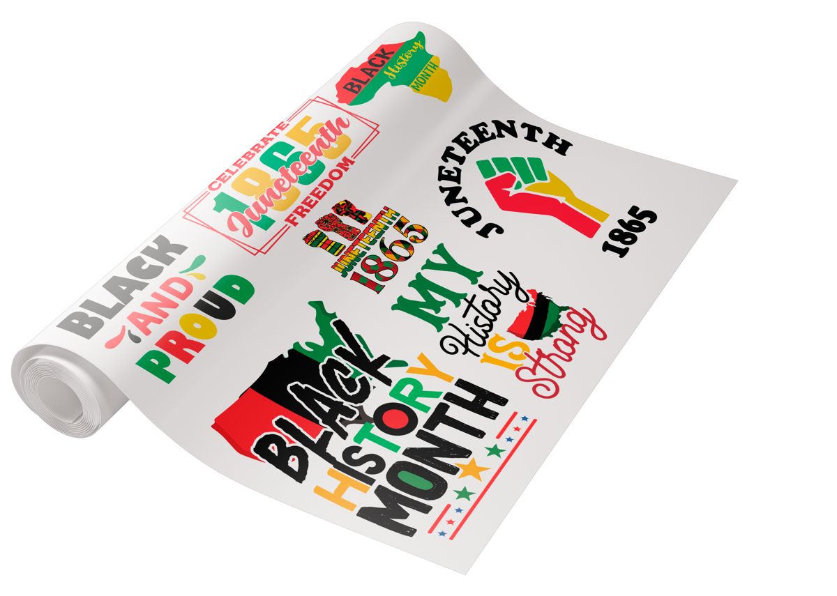 Juneteenth Premade DTF Gang Sheet: Black and Proud 1865