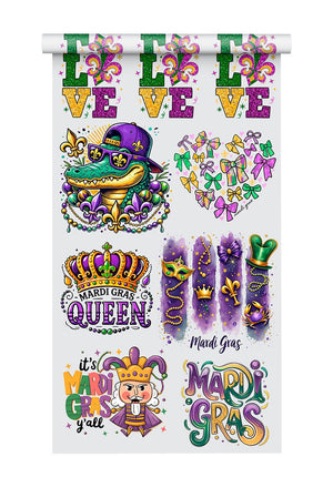 Mardi Gras Premade DTF Gang Sheet: Mardi Gras Queen & Gator