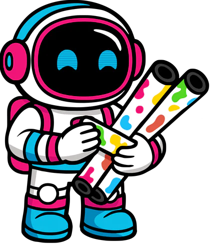 Our astronaut holding two printed DTF gang sheets